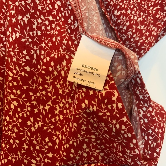 Shein Red Floral Deep V Neck Keyhole Bow Tie Romper - Size L - Picture 4 of 5